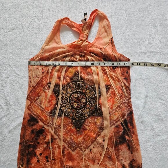 Vintage Orange Geometric Tribal Print Sleeveless Racerback Top Women's Large - Picture 10 of 11